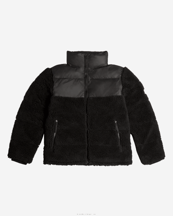 X226V613 Wanderer Vegan Shearling geïsoleerd half pufferjack Heren Hunter zwart