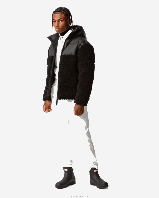 X226V613 Wanderer Vegan Shearling geïsoleerd half pufferjack Heren Hunter zwart