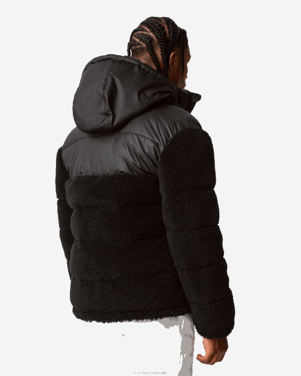 X226V613 Wanderer Vegan Shearling geïsoleerd half pufferjack Heren Hunter zwart