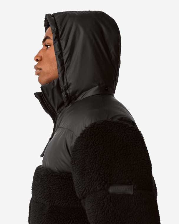 X226V613 Wanderer Vegan Shearling geïsoleerd half pufferjack Heren Hunter zwart