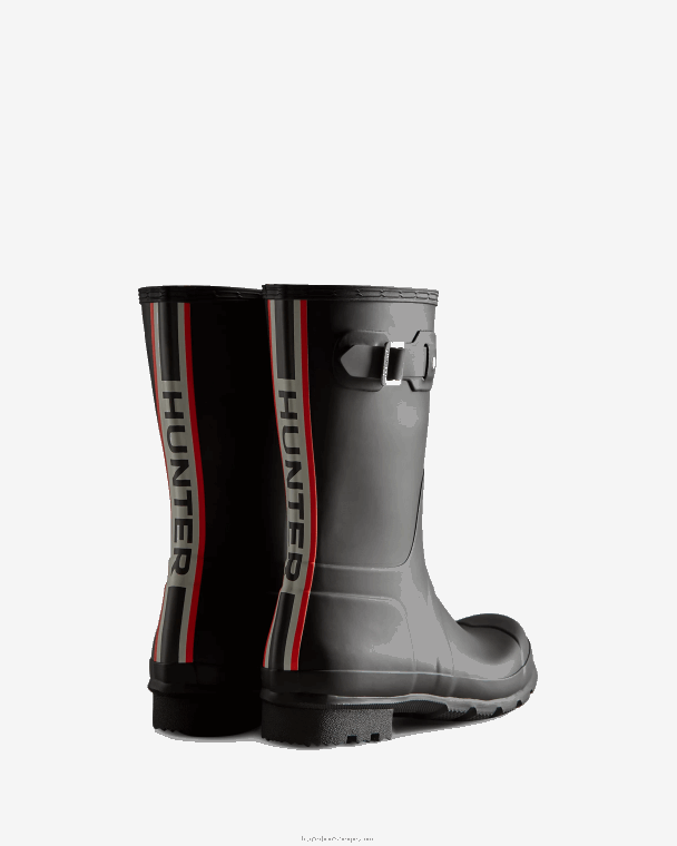 X226V549 driekleurige korte regenlaarzen met logo op de rug Heren Hunter zwart