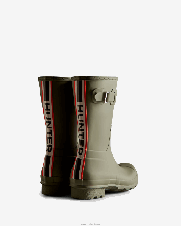 X226V559 driekleurige korte regenlaarzen met logo op de rug Heren Hunter korstmos groen