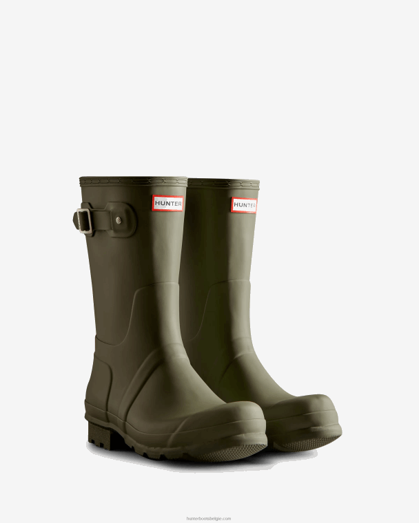 X226V559 driekleurige korte regenlaarzen met logo op de rug Heren Hunter korstmos groen