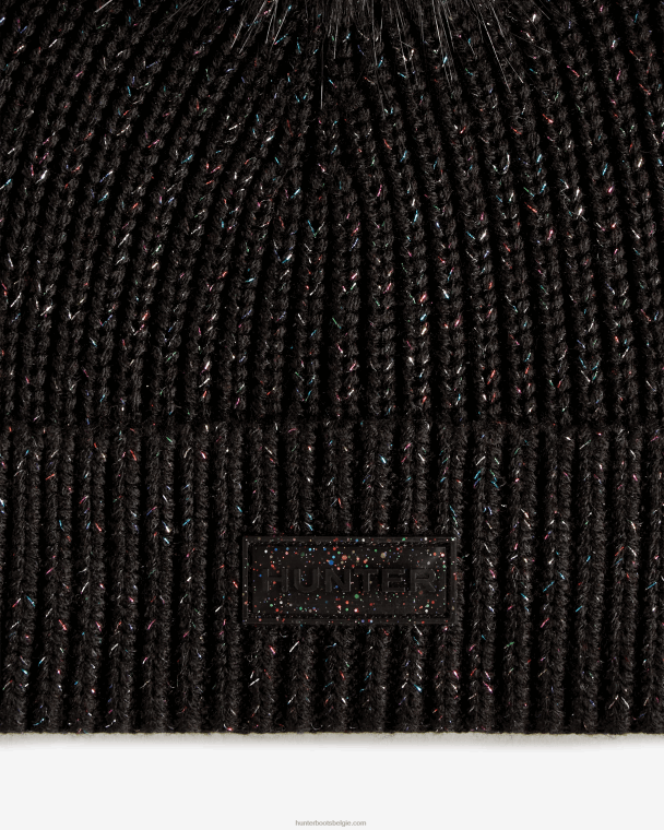 X226V483 muts met glitter lurex pompon Heren Hunter zwart multi