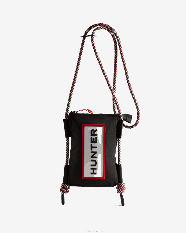 X226V377 telefoonhoesje van gerecycled ripstop nylon voor op reis Heren Hunter zwart/rood dooslogo