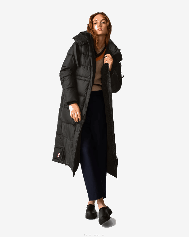 X226V341 onverschrokken geïsoleerde lange puffer jas vrouwen Hunter zwart