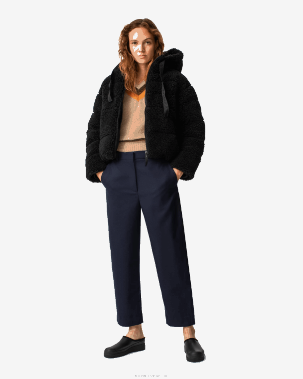 X226V372 Wanderer vegan shearling geïsoleerd kort pufferjack vrouwen Hunter zwart