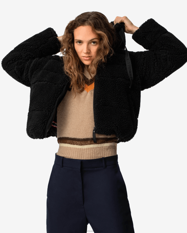 X226V372 Wanderer vegan shearling geïsoleerd kort pufferjack vrouwen Hunter zwart