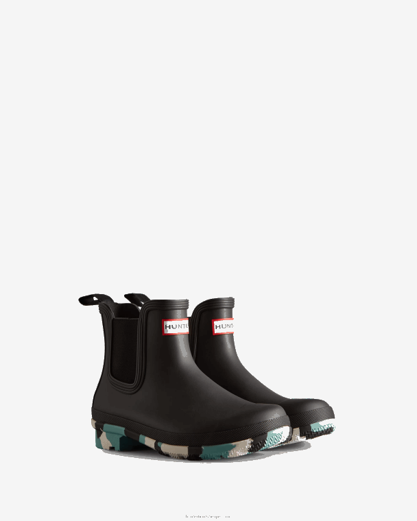 X226V130 chelsea boots met spatzool in kleur vrouwen Hunter zwart/witte wilgen/birseye blauw