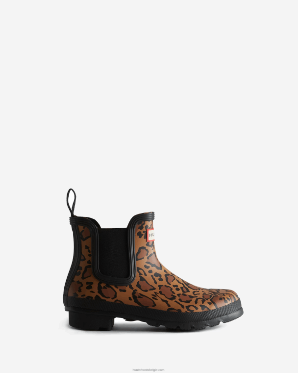 X226V221 chelsea boots met panterprint vrouwen Hunter rijke tan/zadel/zwart