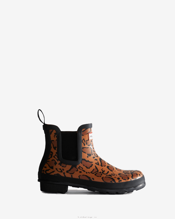 X226V221 chelsea boots met panterprint vrouwen Hunter rijke tan/zadel/zwart