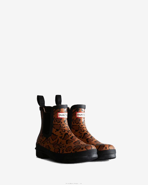 X226V221 chelsea boots met panterprint vrouwen Hunter rijke tan/zadel/zwart
