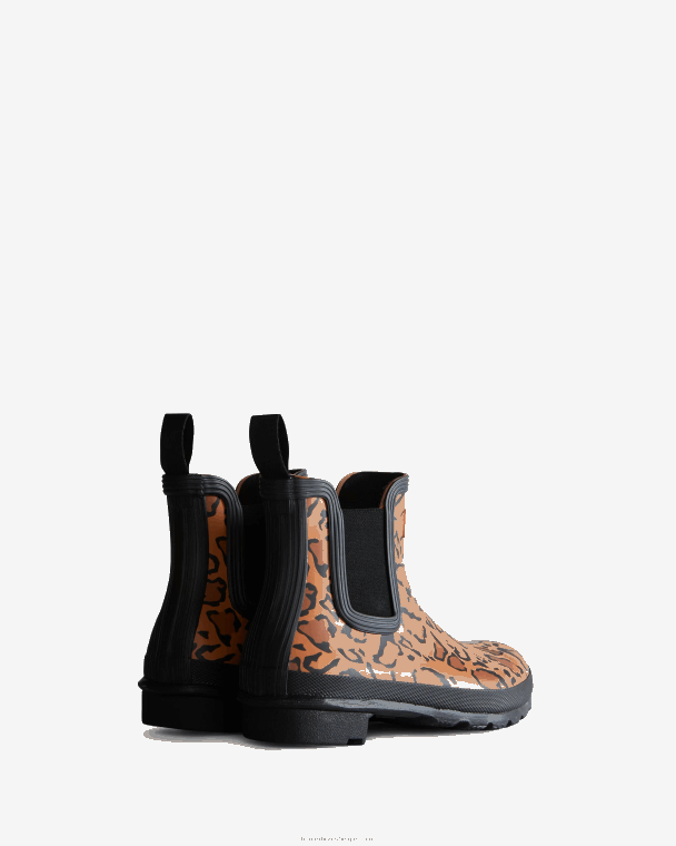 X226V221 chelsea boots met panterprint vrouwen Hunter rijke tan/zadel/zwart