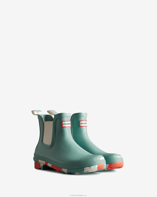 X226V280 chelsea boots met spatzool in kleur vrouwen Hunter birdseye blauw/witte wilg/persimmon roze