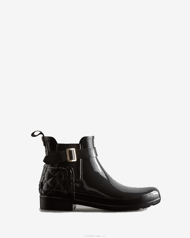 X226V309 verfijnde slim fit gewatteerde glanzende chelsea boots vrouwen Hunter zwart