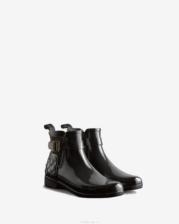 X226V309 verfijnde slim fit gewatteerde glanzende chelsea boots vrouwen Hunter zwart