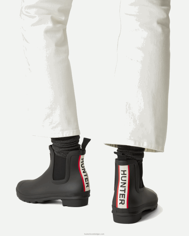 X226V51 chelsea boots met driekleurig logo op de rug vrouwen Hunter zwart