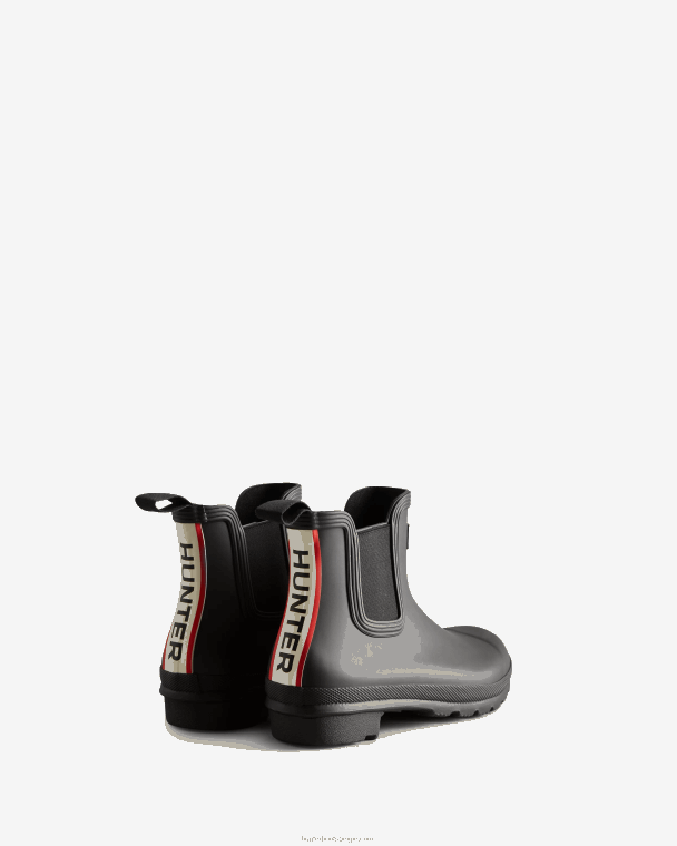 X226V51 chelsea boots met driekleurig logo op de rug vrouwen Hunter zwart
