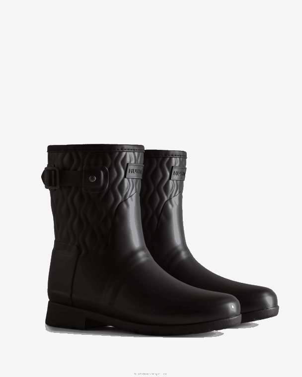 X226V127 verfijnde slim fit verticaal gewatteerde korte regenlaarzen vrouwen Hunter zwart