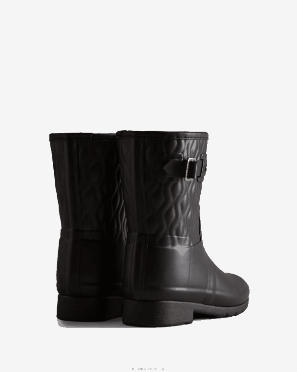 X226V127 verfijnde slim fit verticaal gewatteerde korte regenlaarzen vrouwen Hunter zwart
