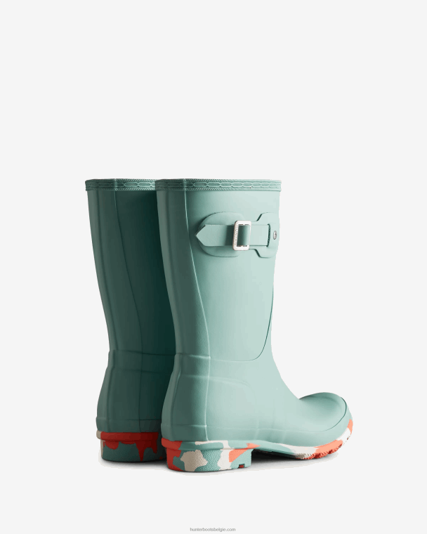 X226V132 kleur spatzool korte regenlaarzen vrouwen Hunter birdseye blauw/witte wilg/persimmon roze