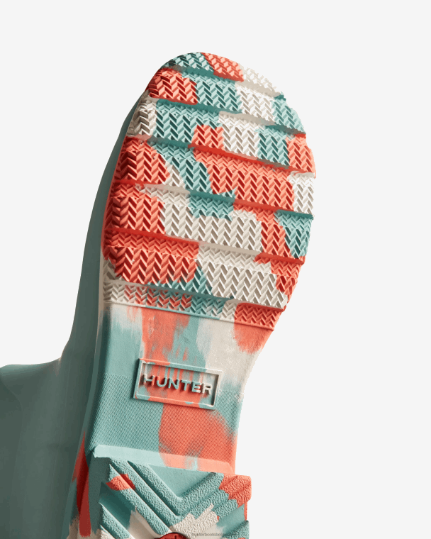 X226V132 kleur spatzool korte regenlaarzen vrouwen Hunter birdseye blauw/witte wilg/persimmon roze