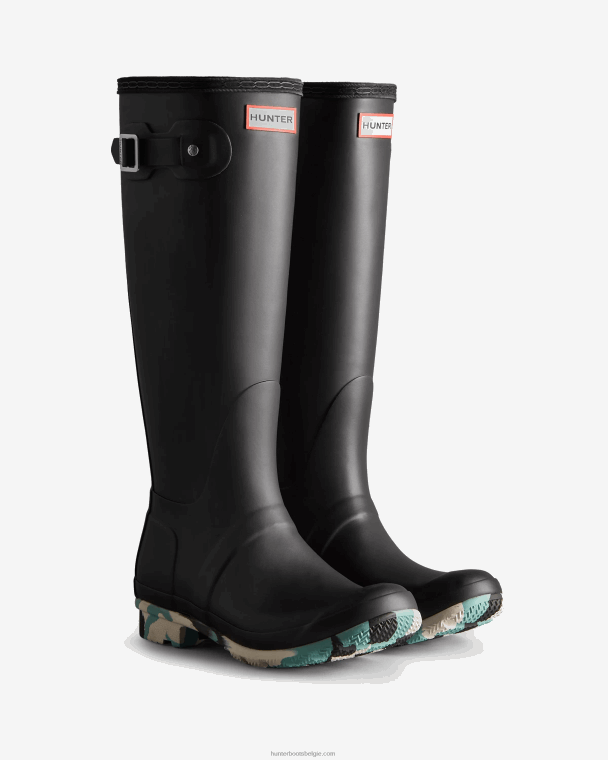 X226V134 hoge regenlaarzen met spatzool in kleur vrouwen Hunter zwart/witte wilgen/birseye blauw