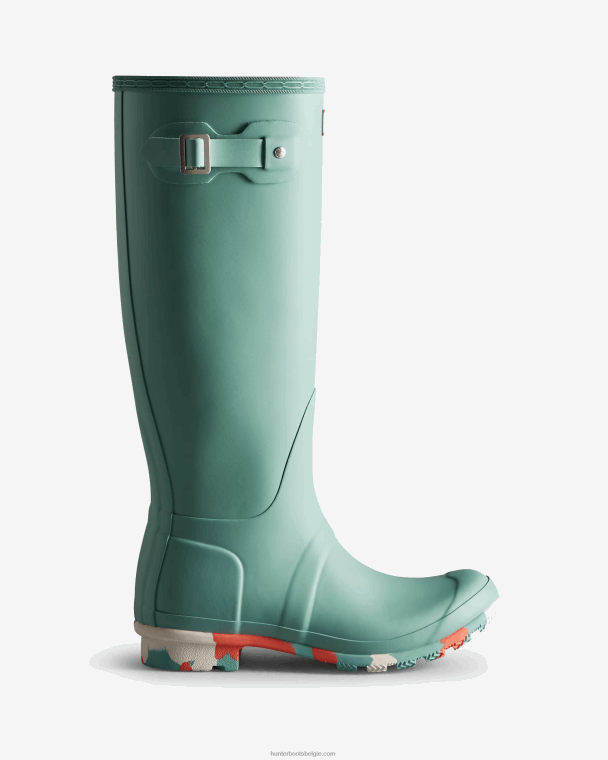 X226V135 hoge regenlaarzen met spatzool in kleur vrouwen Hunter birdseye blauw/witte wilg/persimmon roze
