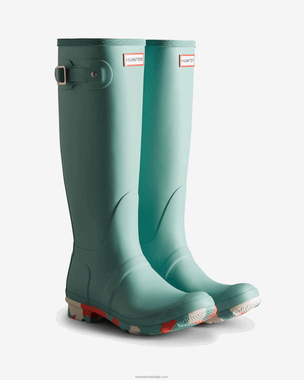 X226V135 hoge regenlaarzen met spatzool in kleur vrouwen Hunter birdseye blauw/witte wilg/persimmon roze
