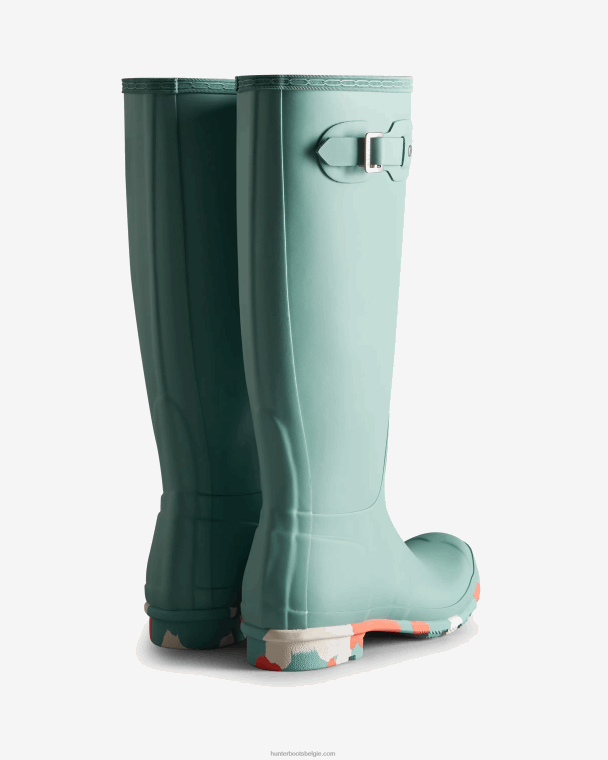 X226V135 hoge regenlaarzen met spatzool in kleur vrouwen Hunter birdseye blauw/witte wilg/persimmon roze