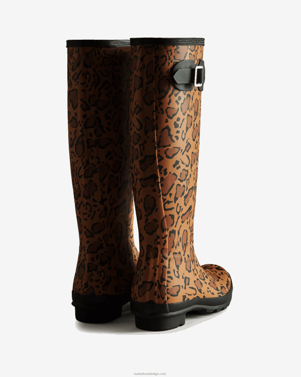 X226V168 hoge regenlaarzen met luipaardprint vrouwen Hunter rijke tan/zadel/zwart