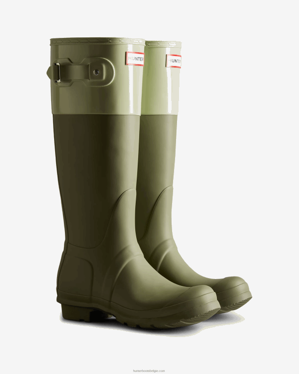 X226V169 hoge regenlaarzen met kleurvlakken vrouwen Hunter korstmos groen/gedempt groen