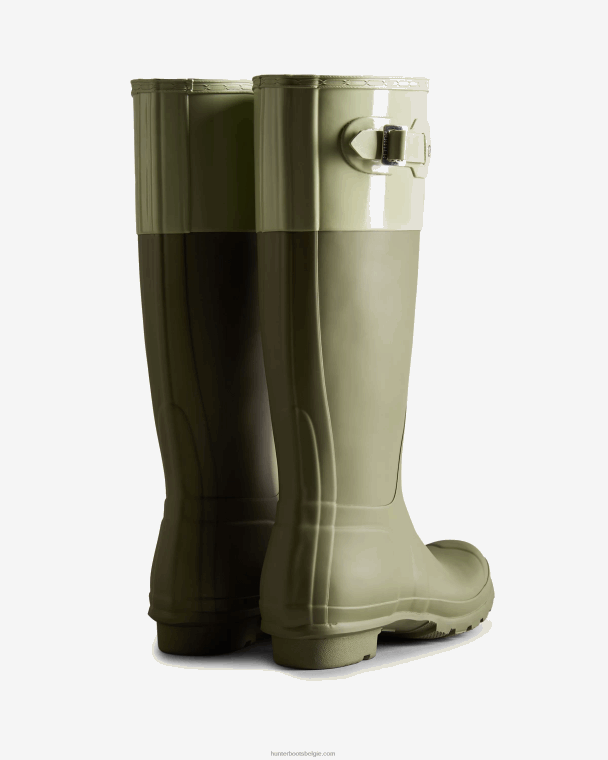 X226V169 hoge regenlaarzen met kleurvlakken vrouwen Hunter korstmos groen/gedempt groen