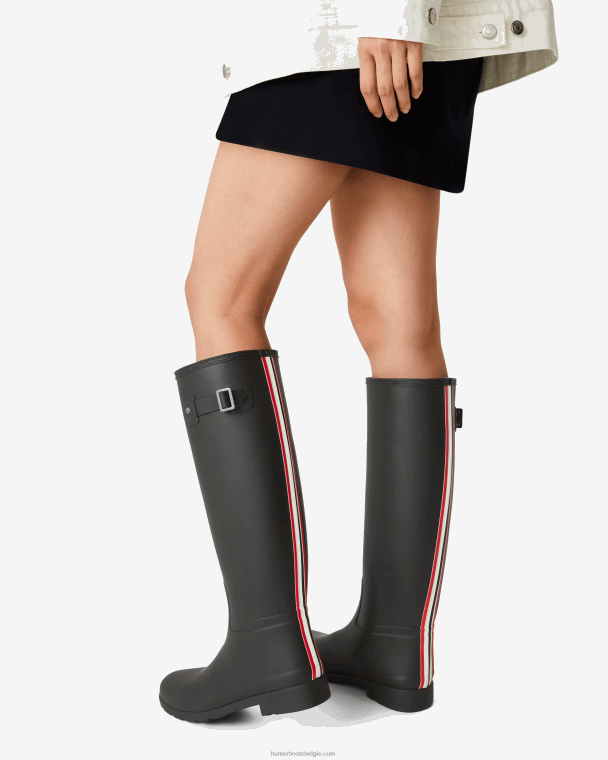 X226V170 verfijnde, driekleurige regenlaarzen met driekleurig logo op de rugband vrouwen Hunter zwart