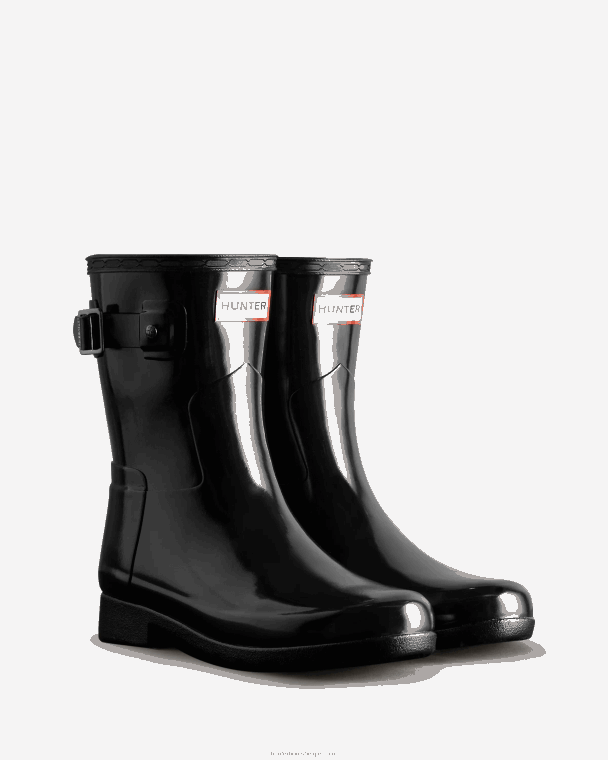 X226V178 verfijnde slim fit korte glanzende regenlaars vrouwen Hunter zwart
