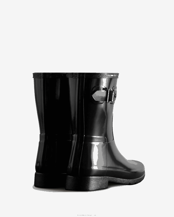 X226V178 verfijnde slim fit korte glanzende regenlaars vrouwen Hunter zwart