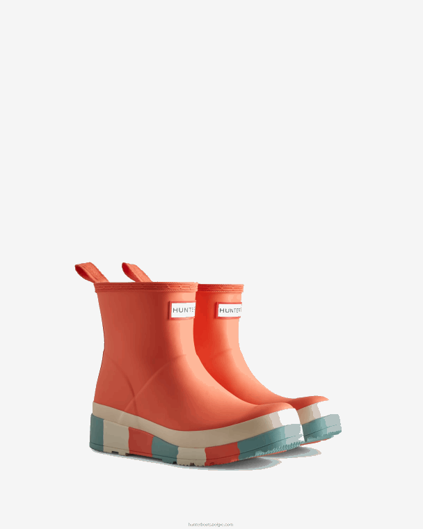 X226V183 play regenlaarzen met korte gestreepte zool vrouwen Hunter persimmon roze/willow/birdseye blauw