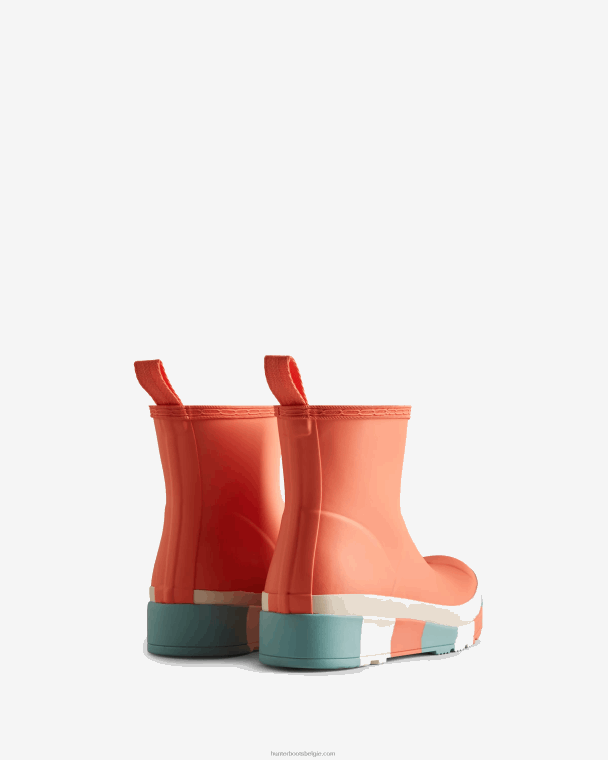 X226V183 play regenlaarzen met korte gestreepte zool vrouwen Hunter persimmon roze/willow/birdseye blauw