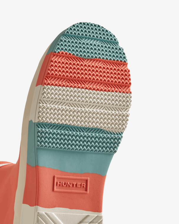 X226V183 play regenlaarzen met korte gestreepte zool vrouwen Hunter persimmon roze/willow/birdseye blauw