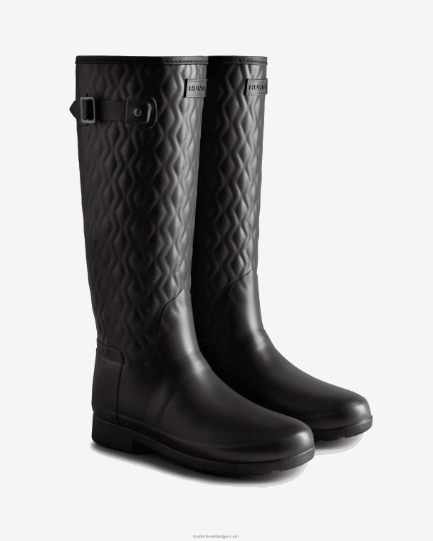 X226V197 verfijnde slim fit verticaal gewatteerde hoge regenlaarzen vrouwen Hunter zwart