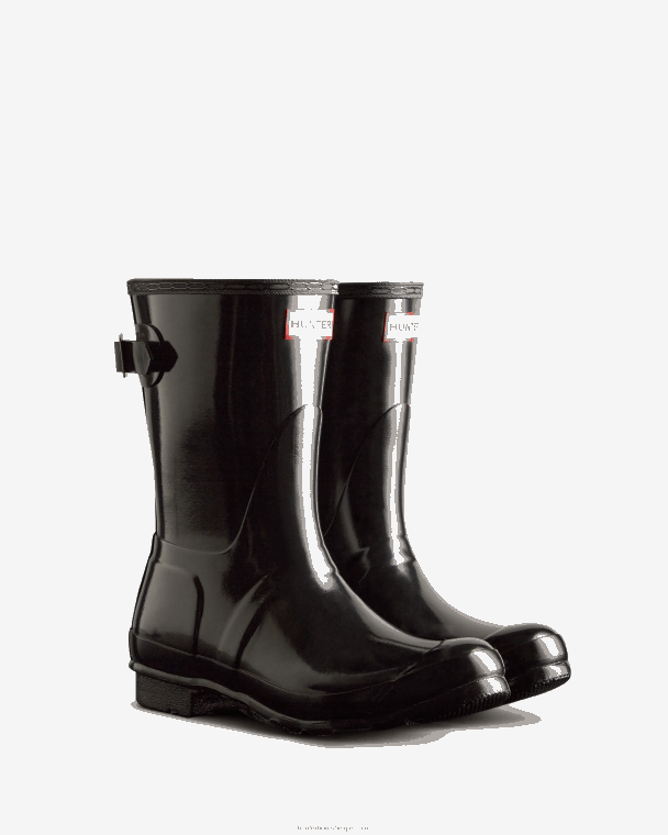 X226V22 verstelbare glanzende regenlaarzen met korte rug vrouwen Hunter zwart