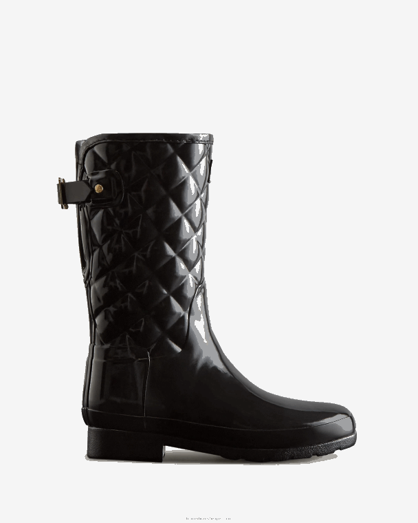 X226V29 verfijnde slim fit verstelbare gewatteerde korte regenlaarzen vrouwen Hunter zwart