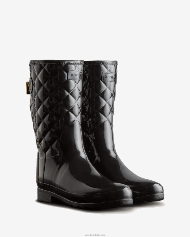 X226V29 verfijnde slim fit verstelbare gewatteerde korte regenlaarzen vrouwen Hunter zwart