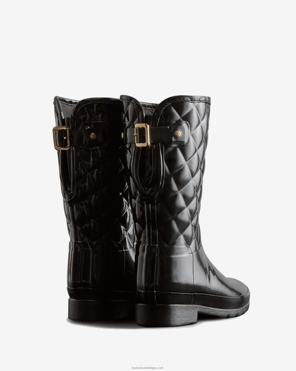 X226V29 verfijnde slim fit verstelbare gewatteerde korte regenlaarzen vrouwen Hunter zwart