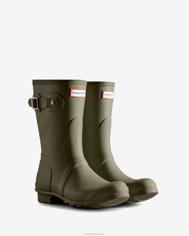 X226V2 driekleurige korte regenlaarzen met logo op de rug vrouwen Hunter korstmos groen