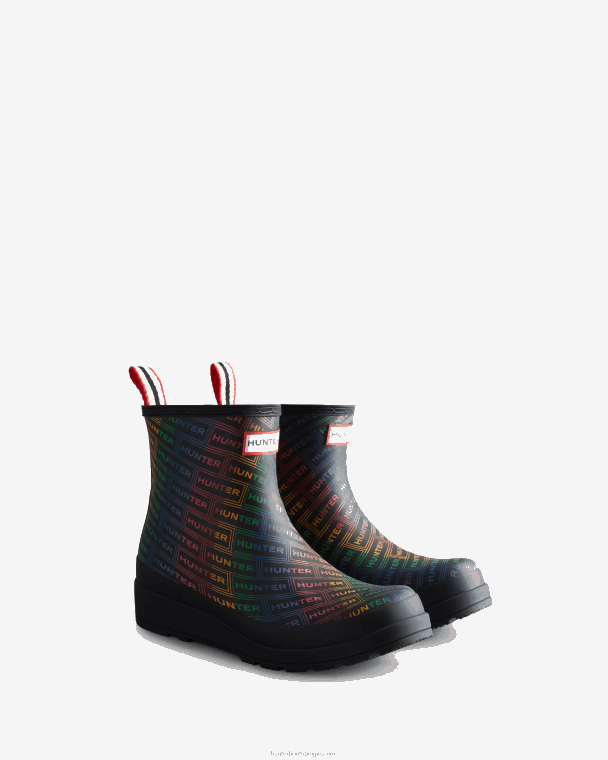 X226V315 play korte regenlaarzen met regenbooglogoprint vrouwen Hunter logo regenboog xray marine