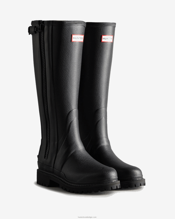 X226V317 balmoral commando rubberen hoge regenlaarzen met ritssluiting vrouwen Hunter zwart