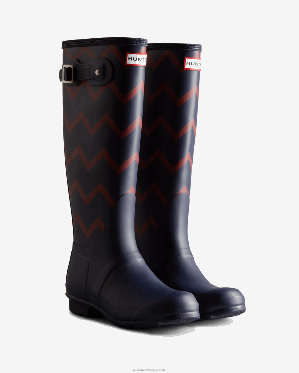 X226V318 roeiblazers zigzag hoge regenlaarzen vrouwen Hunter avondblauw/zongedroogd rood