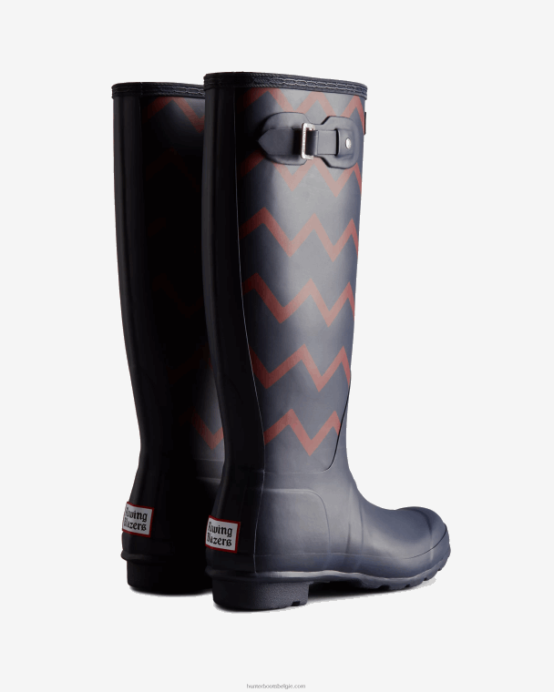 X226V318 roeiblazers zigzag hoge regenlaarzen vrouwen Hunter avondblauw/zongedroogd rood