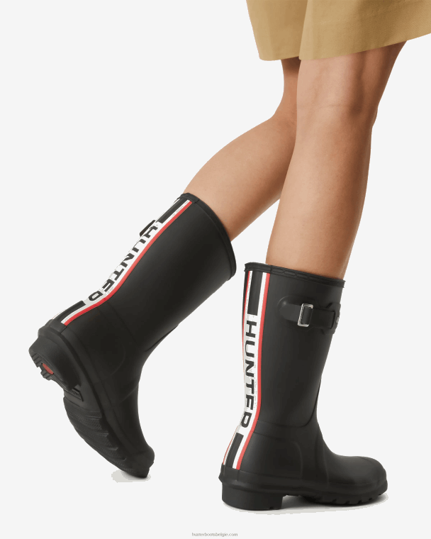 X226V50 driekleurige korte regenlaarzen met logo op de rug vrouwen Hunter zwart